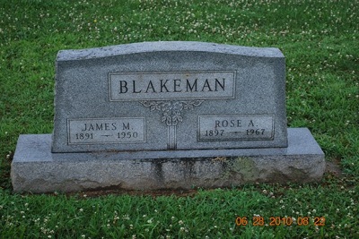 James Moses Blakeman Nov 7 1890-Dec 26 1950 / Rose Agnes Sweaney Mar 17 1897-Nov 27 1967
